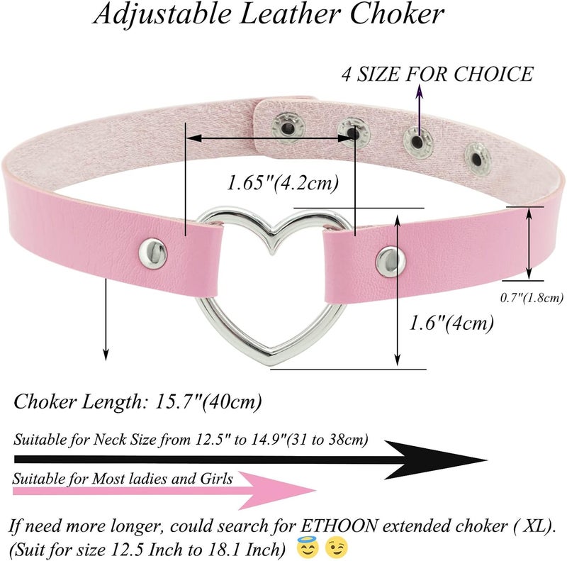 ETHOON Love Heart Adjustable Leather Choker Punk PU Necklace Goth Choker Soft Collar Chain for Women - Image 2